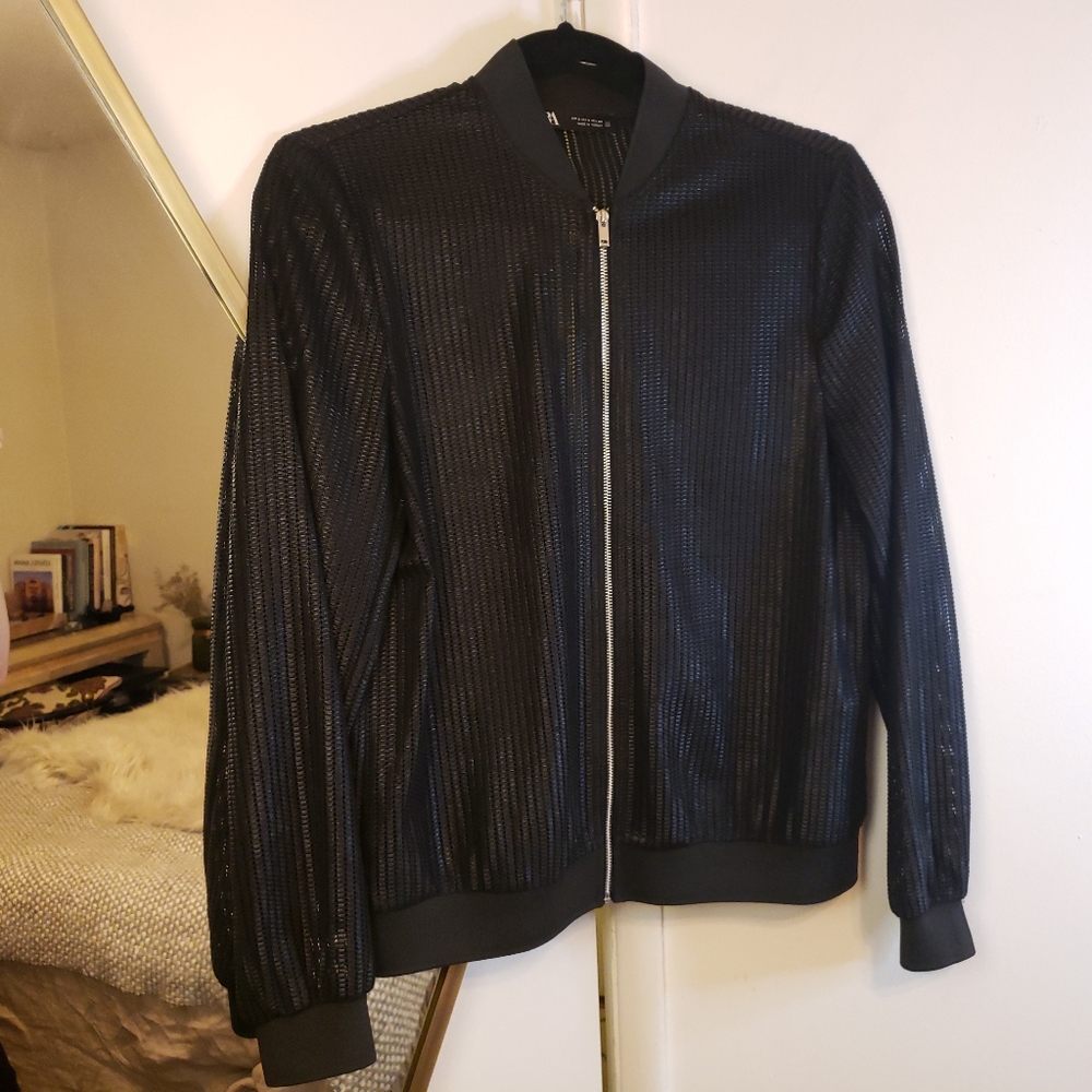 Zara Black Sheer Bomber Jacket